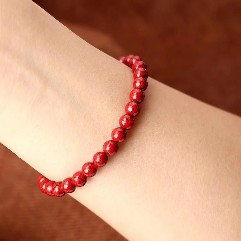 含辰砂工艺品天然晶体6mm素圈手串