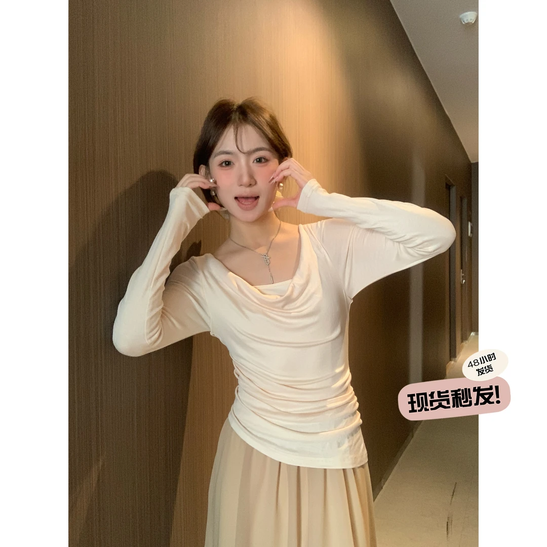 欧阳喜【春耀惬意】春秋荡领长袖设计感假三件连衣裙227L1131