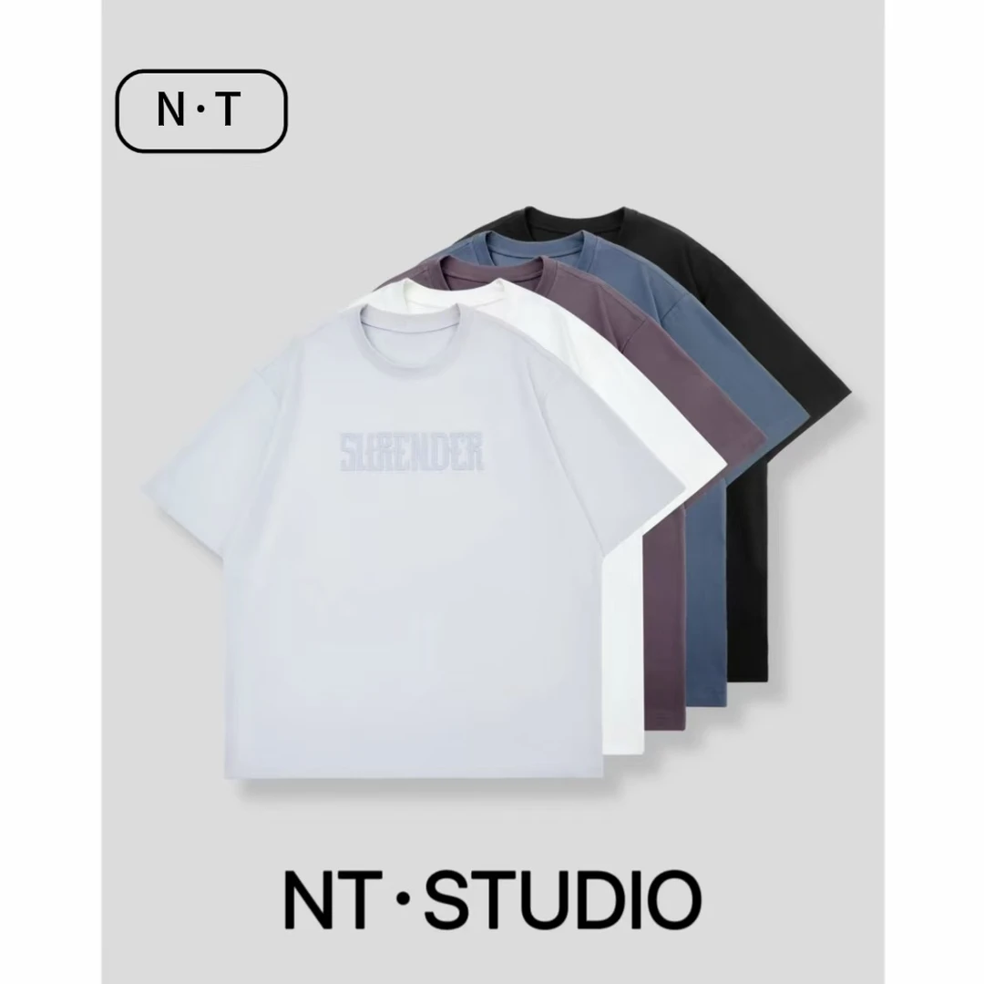 春夏新款凉感索罗娜美式极简风立体字母绣花短袖T恤男 Z2561