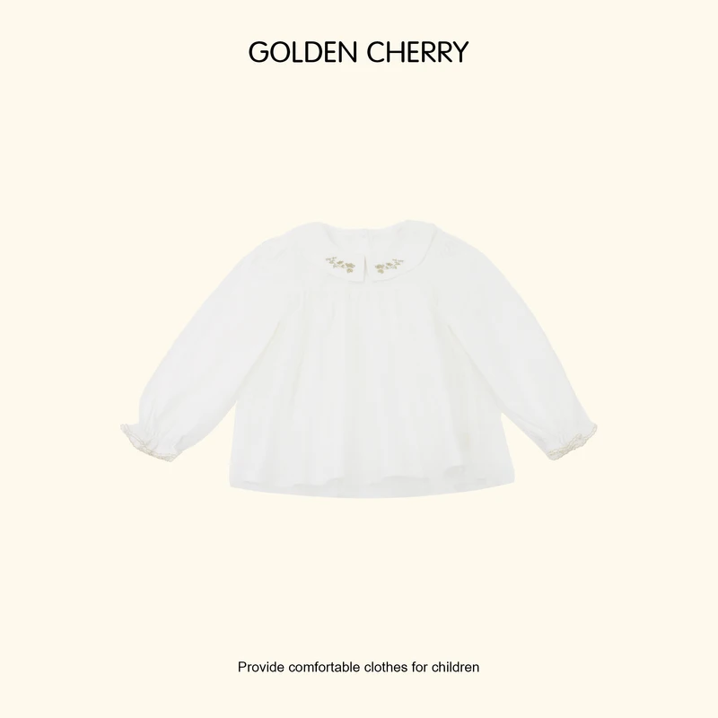 5【Golden cherry】儿童娃娃领一枝花刺绣纯色娃娃衫JYT1010