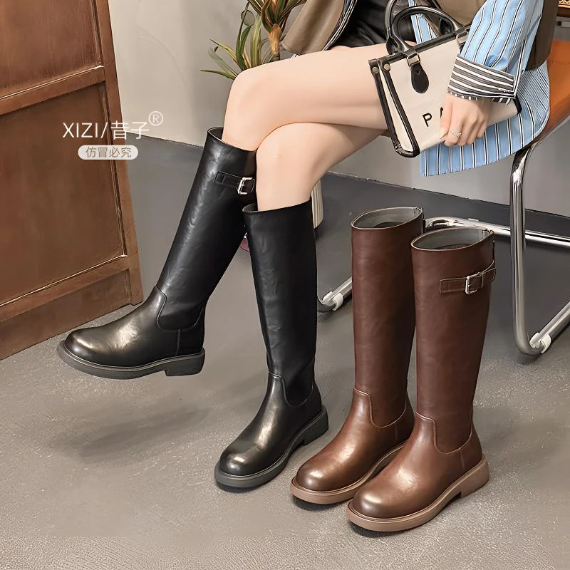 xizi/昔子1396新款不过膝长靴后拉链骑士靴瘦瘦靴烟管靴秋冬百搭