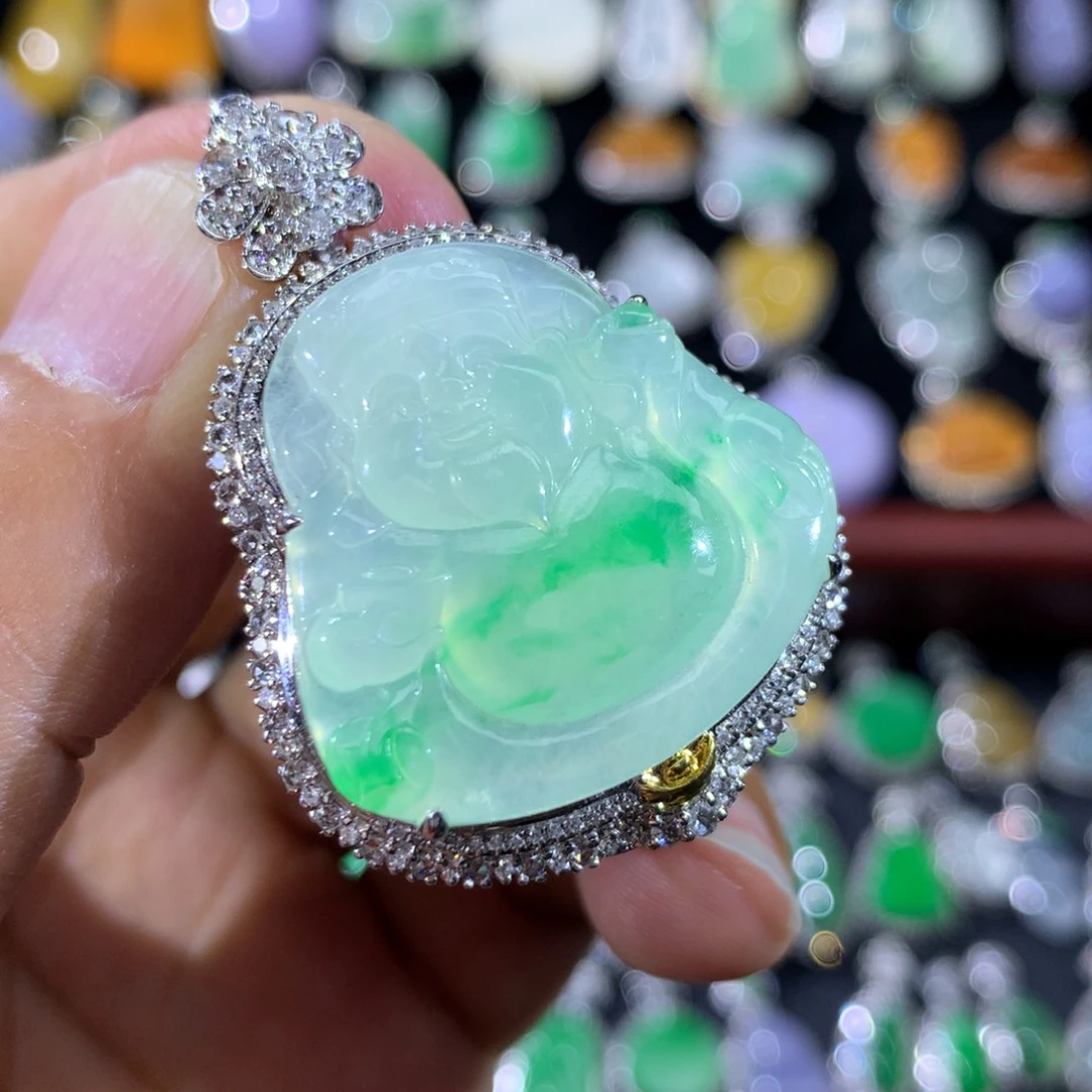 翡翠18K金镶嵌吊坠(不含链)