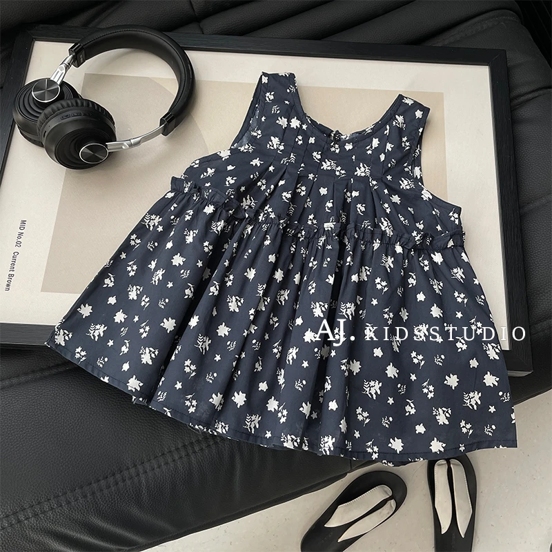 【夏日梨泰院】阿卷夏法式甜美碎花显白藏青背心娃娃衫上衣MPG6169