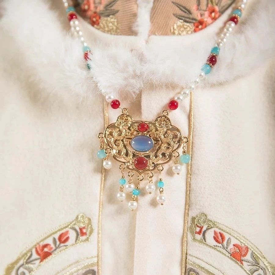 儿童古风配饰珍珠项链璎珞女童古装饰品项链复古女孩国风长命锁