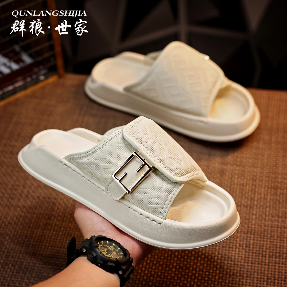 群狼·世家2025男款轻奢夏季男士拖鞋外穿时尚软底网红厚底一字拖