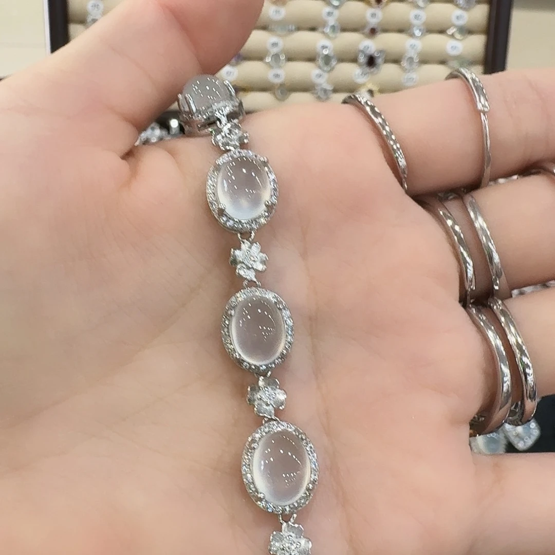 银S925镶嵌蛇纹石玉手链人