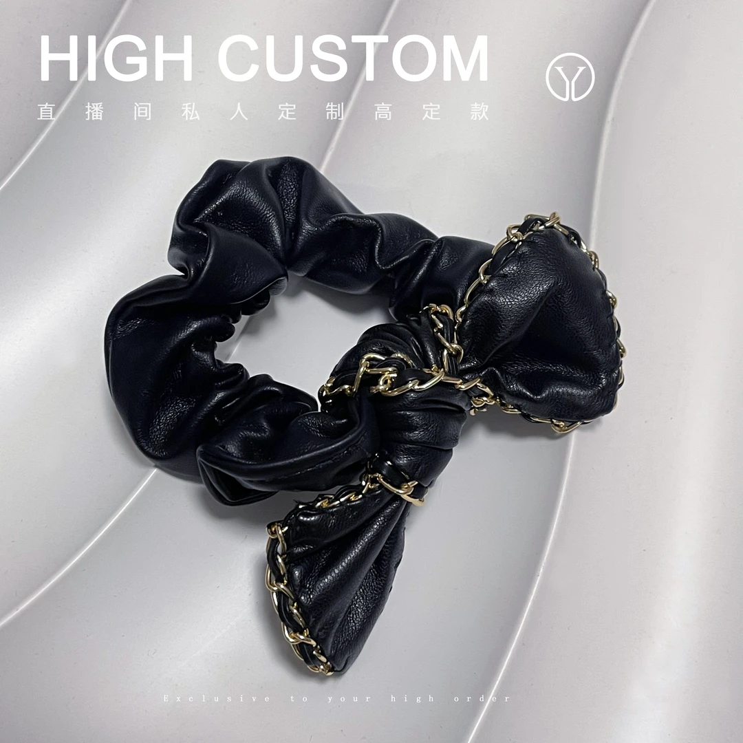 皮质蝴蝶结链条发圈