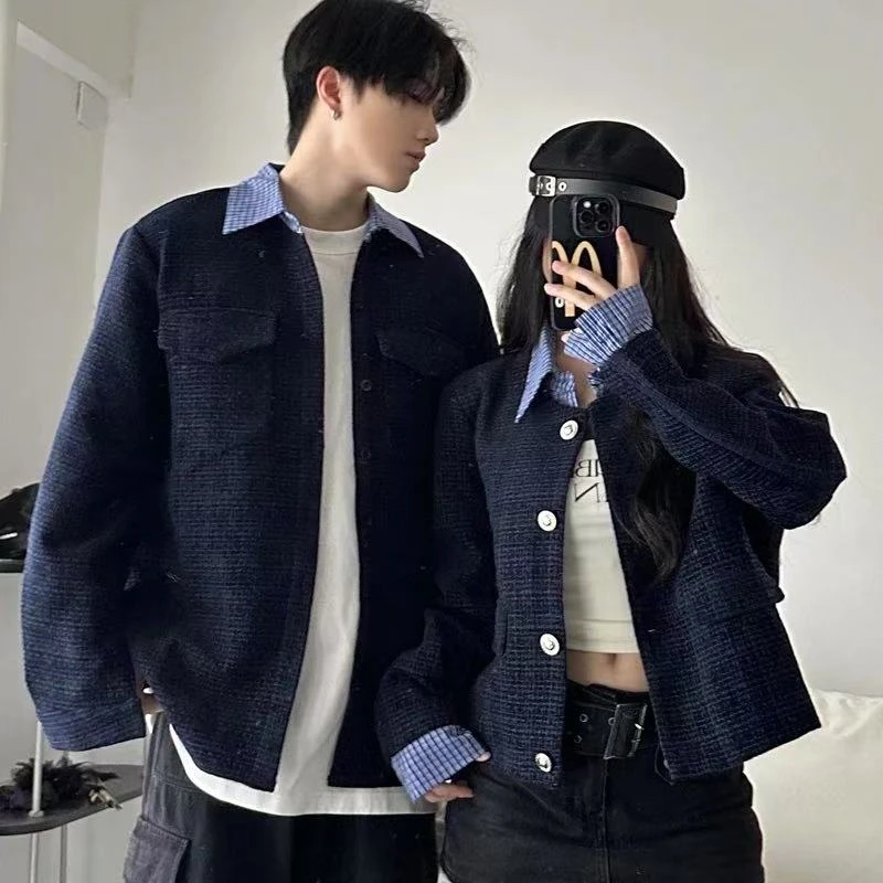 情侣装秋季一长一短休闲宽松小香风韩版拼接假两件外套男女上衣潮