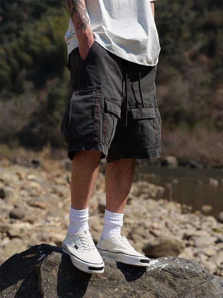 Quentin Marx日系男士短裤户外休闲多口袋工装裤青年五分裤潮牌夏