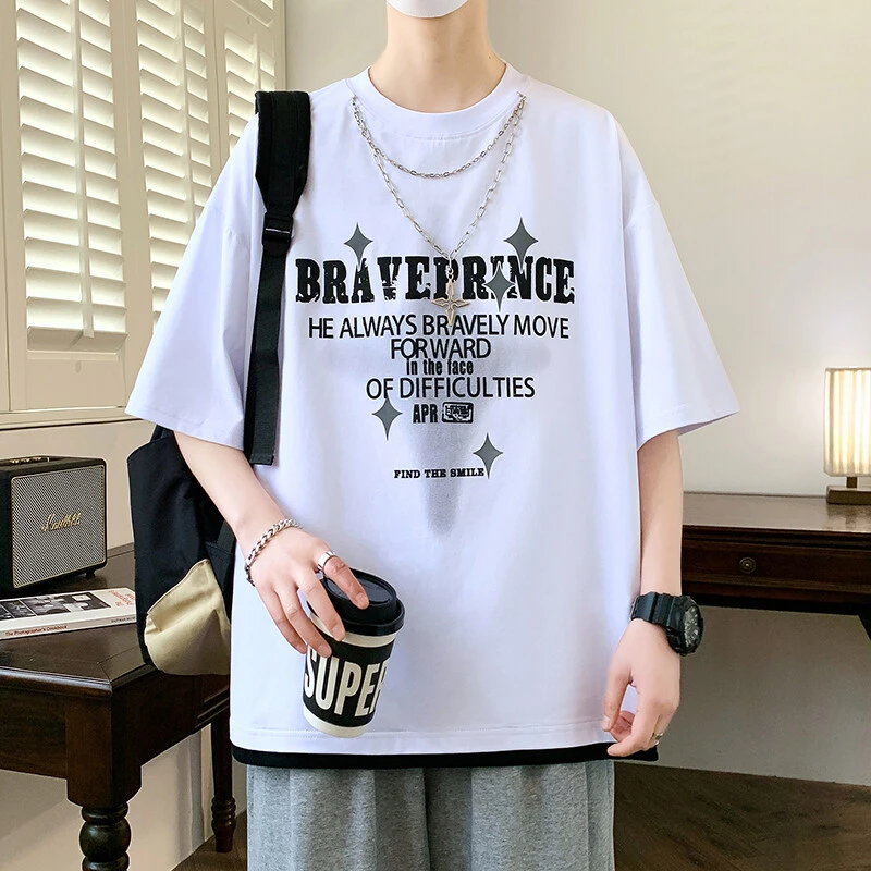 夏季新款青少年时尚印花设计感韩版短袖潮流酷帅男大童短袖