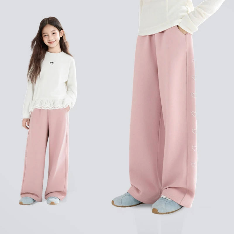 笛莎童装女童裤子春秋季新款儿童运动休闲裤直筒阔腿裤-7M253A409