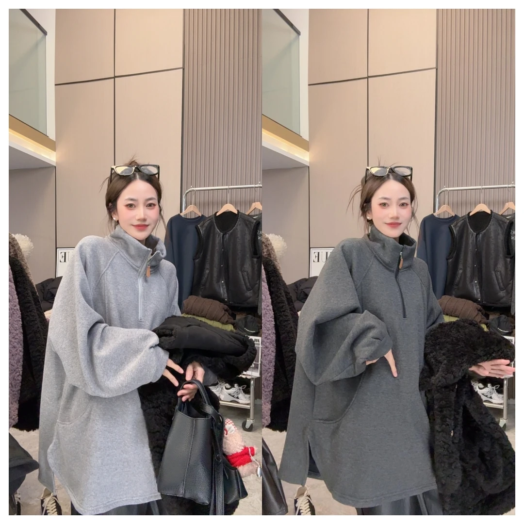 【通勤日记】高领加绒~时尚简约宽松中长款长袖加厚卫衣