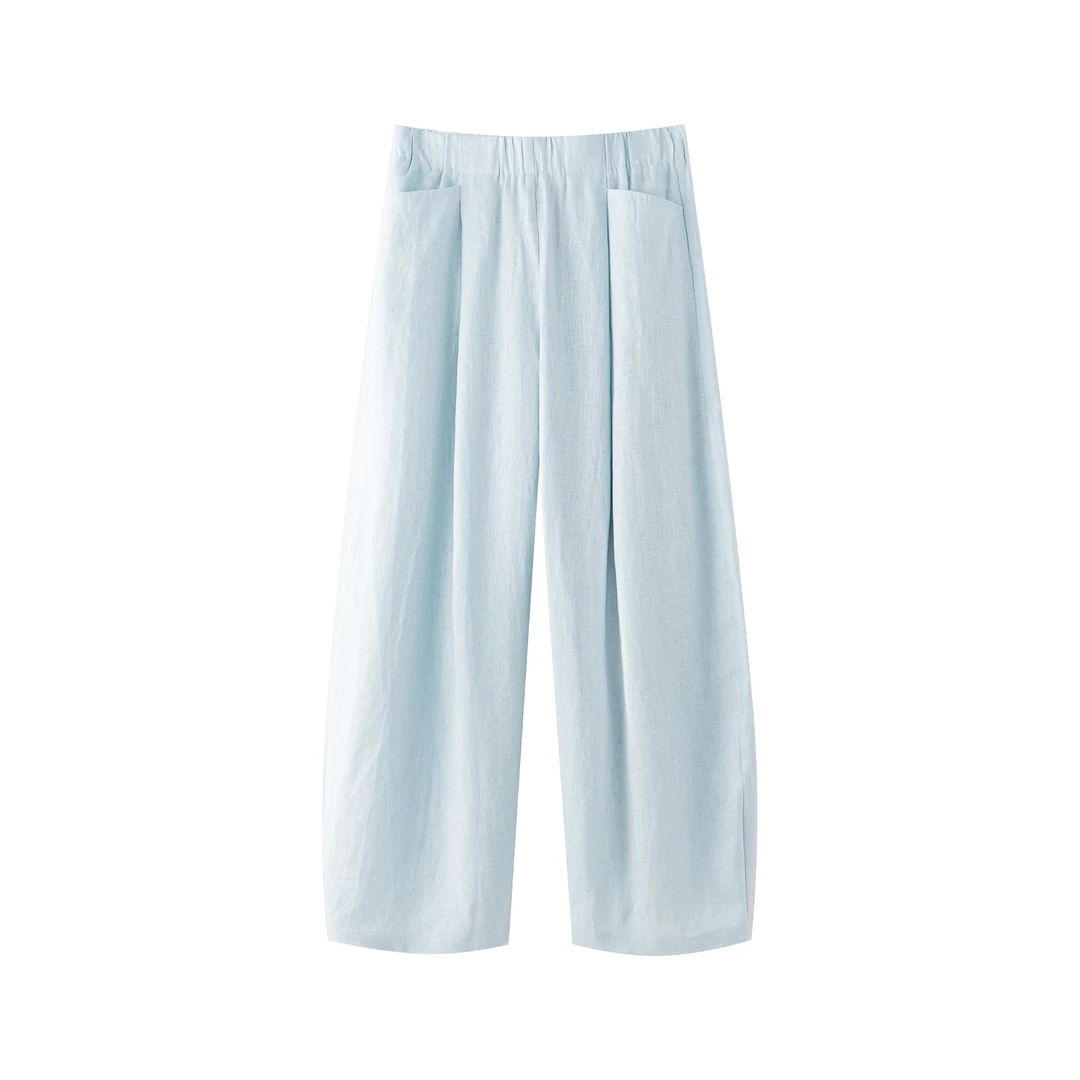 100亚麻松弛慵懒休闲风弯刀裤百搭简约阔腿裤YL-CG-8087