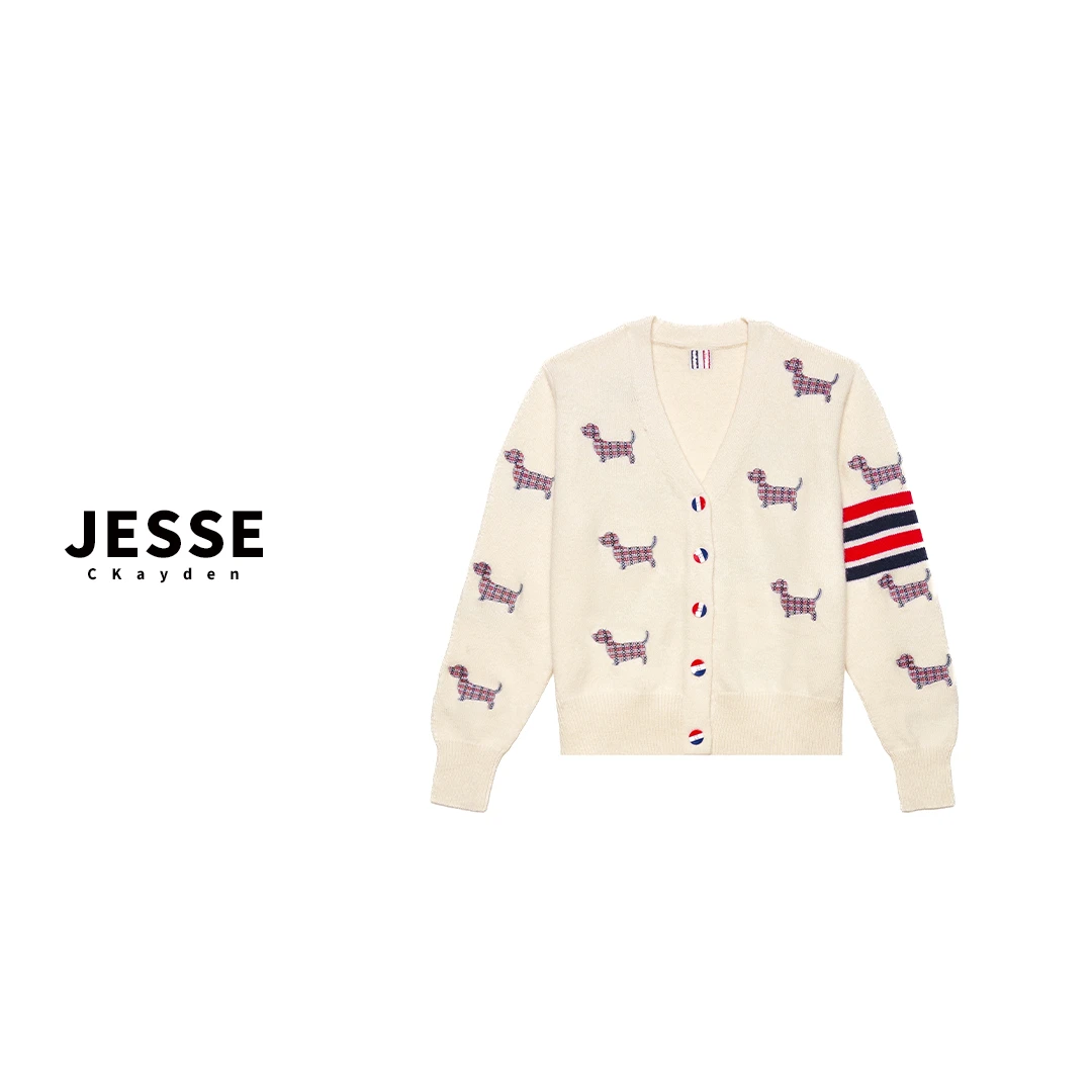 小狗刺绣毛针织衫显瘦双色针织衫春季提花秋季学院风SS0226