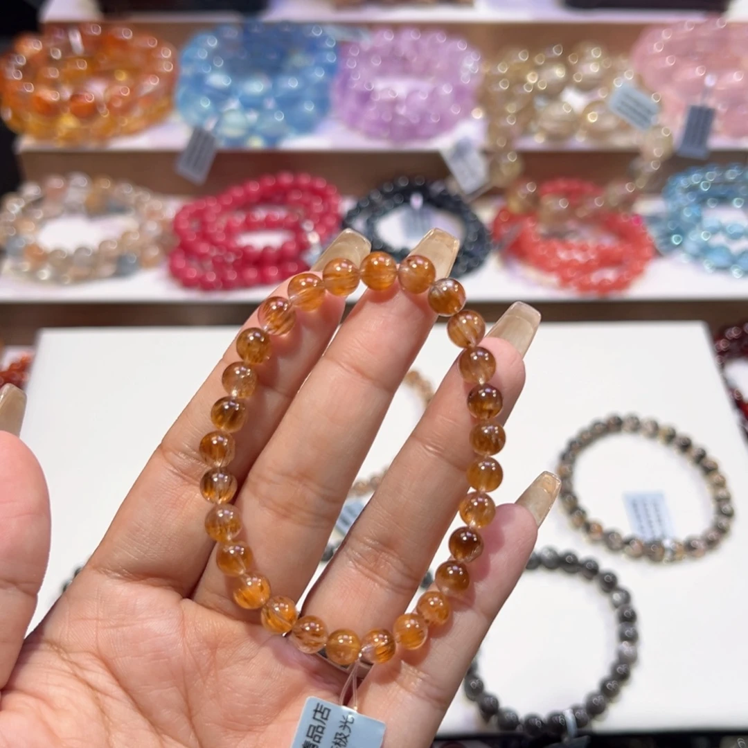 用***7水晶未镶嵌手串殿堂级满金牙极光6.9mm