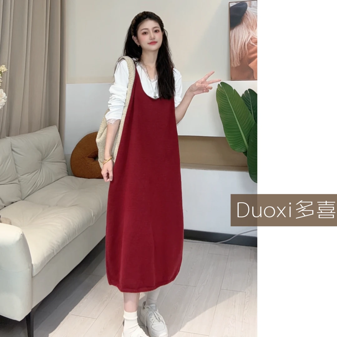 Duoxi【针织吊带裙】秋冬新品显瘦慵懒宽松时尚百搭针织吊带连衣裙