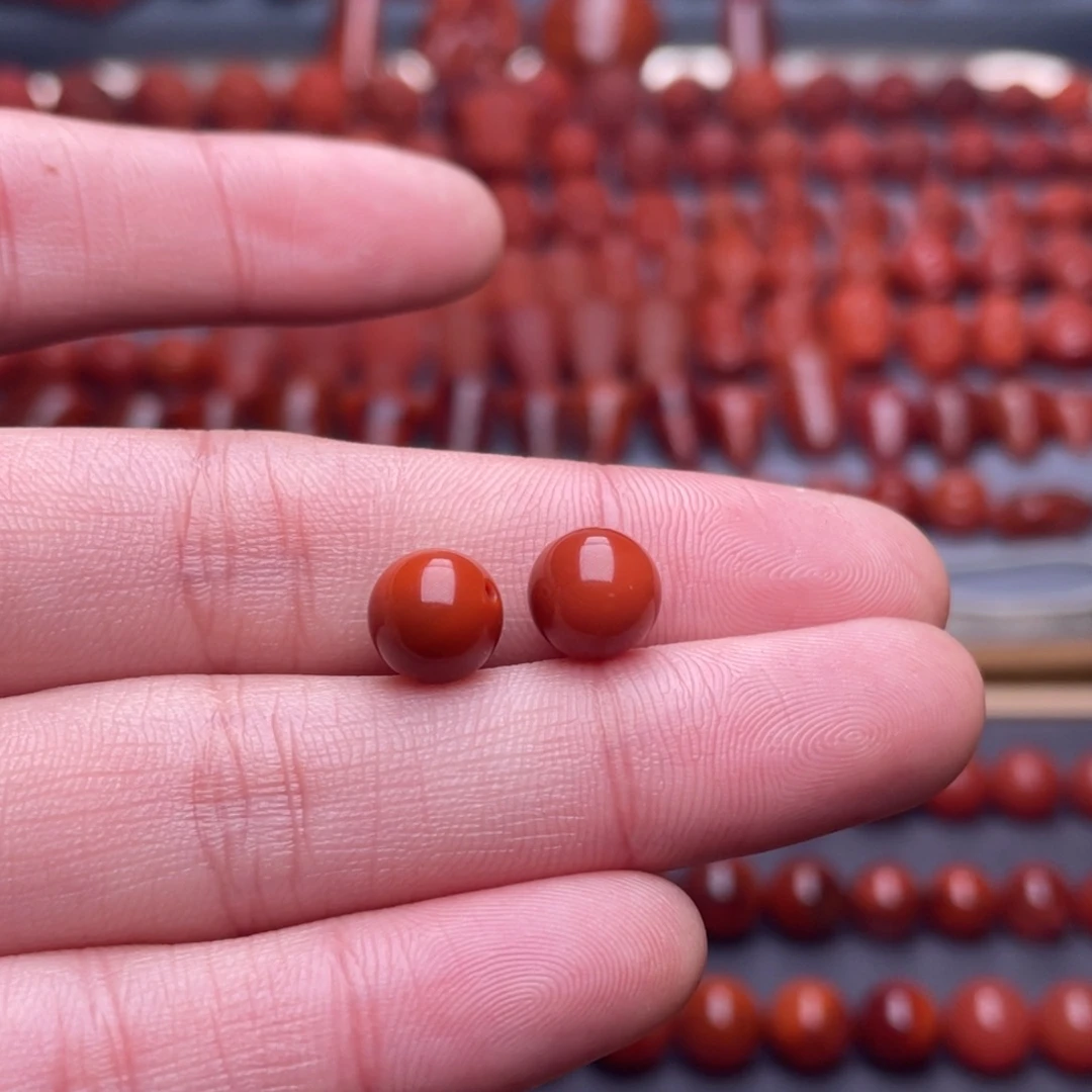 *****南红玛瑙未镶嵌其他W8瓦西柿子红圆珠一对