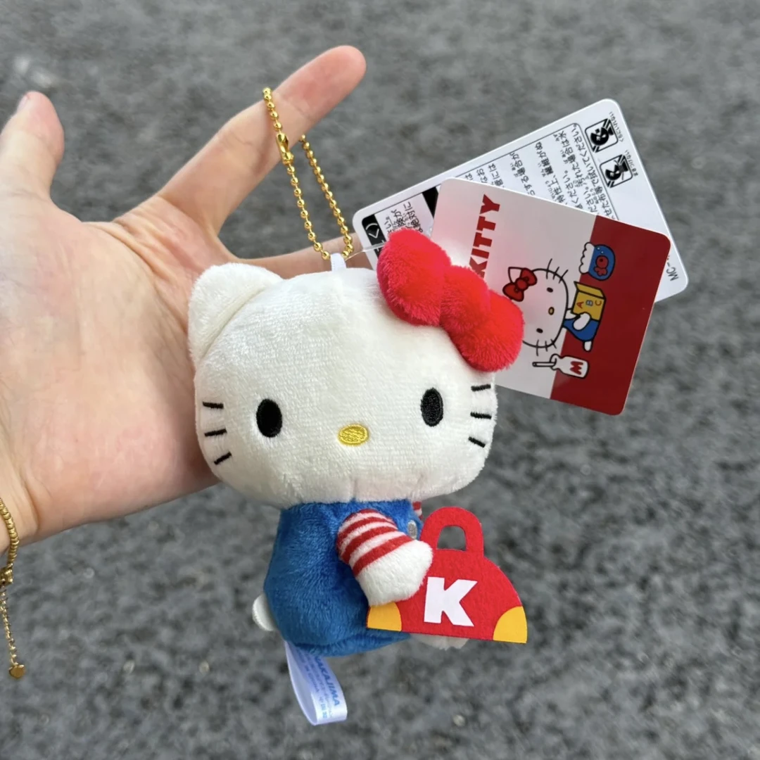 【宝藏库】日系正版红蓝条纹拿包侧坐kitty挂件包挂