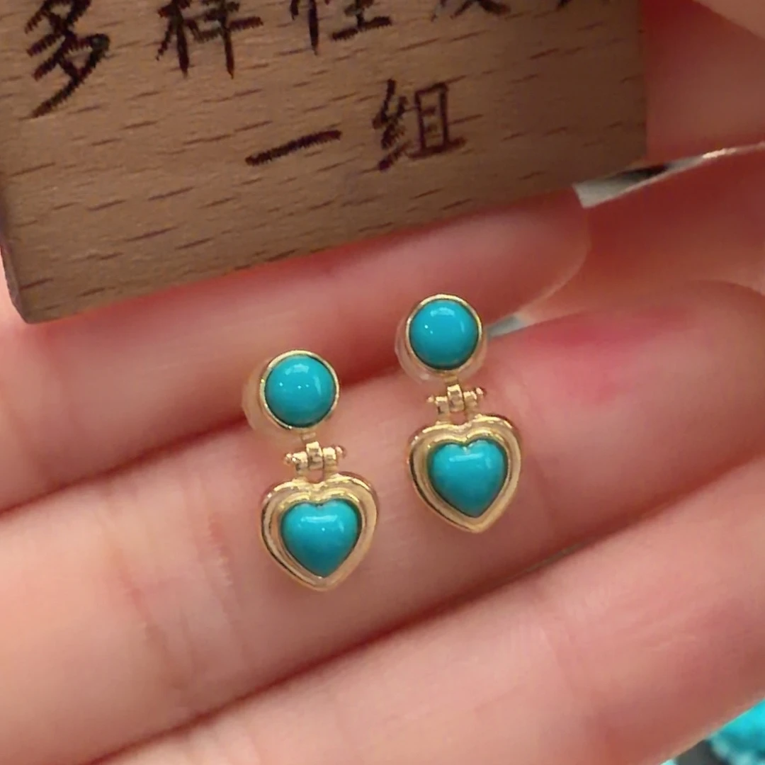 绿松石银S925镶嵌耳饰