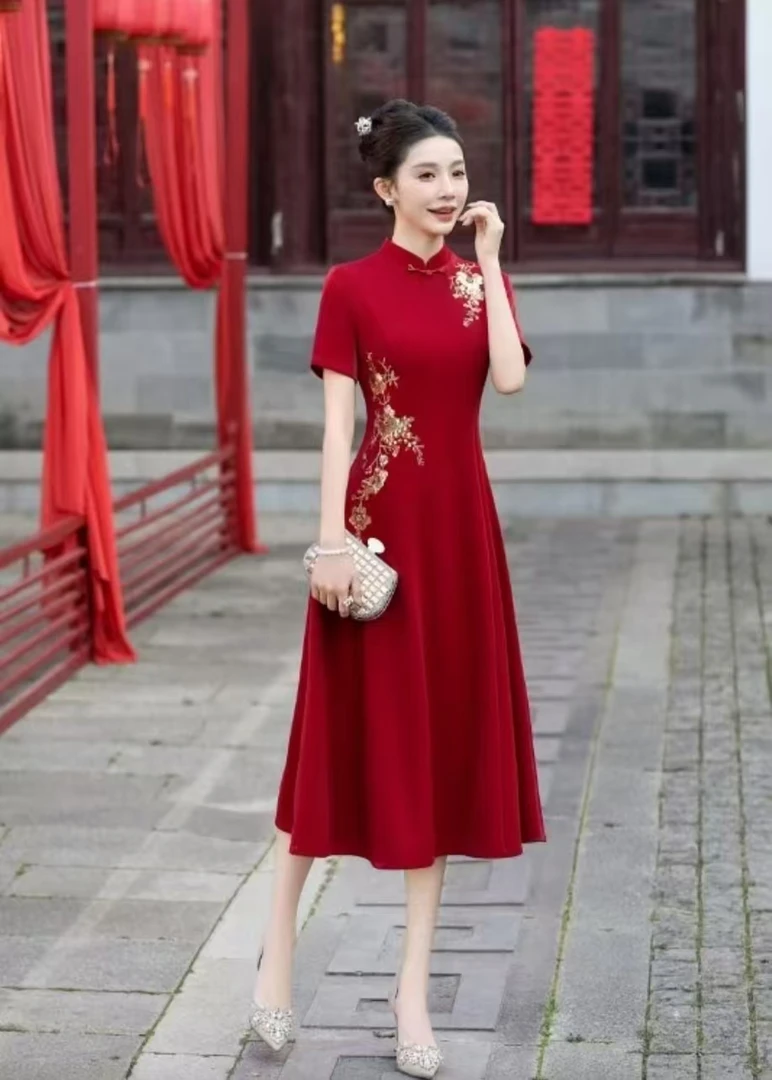 【鸿运当头】中国风喜庆旗袍裙气质修身显瘦复古中长款