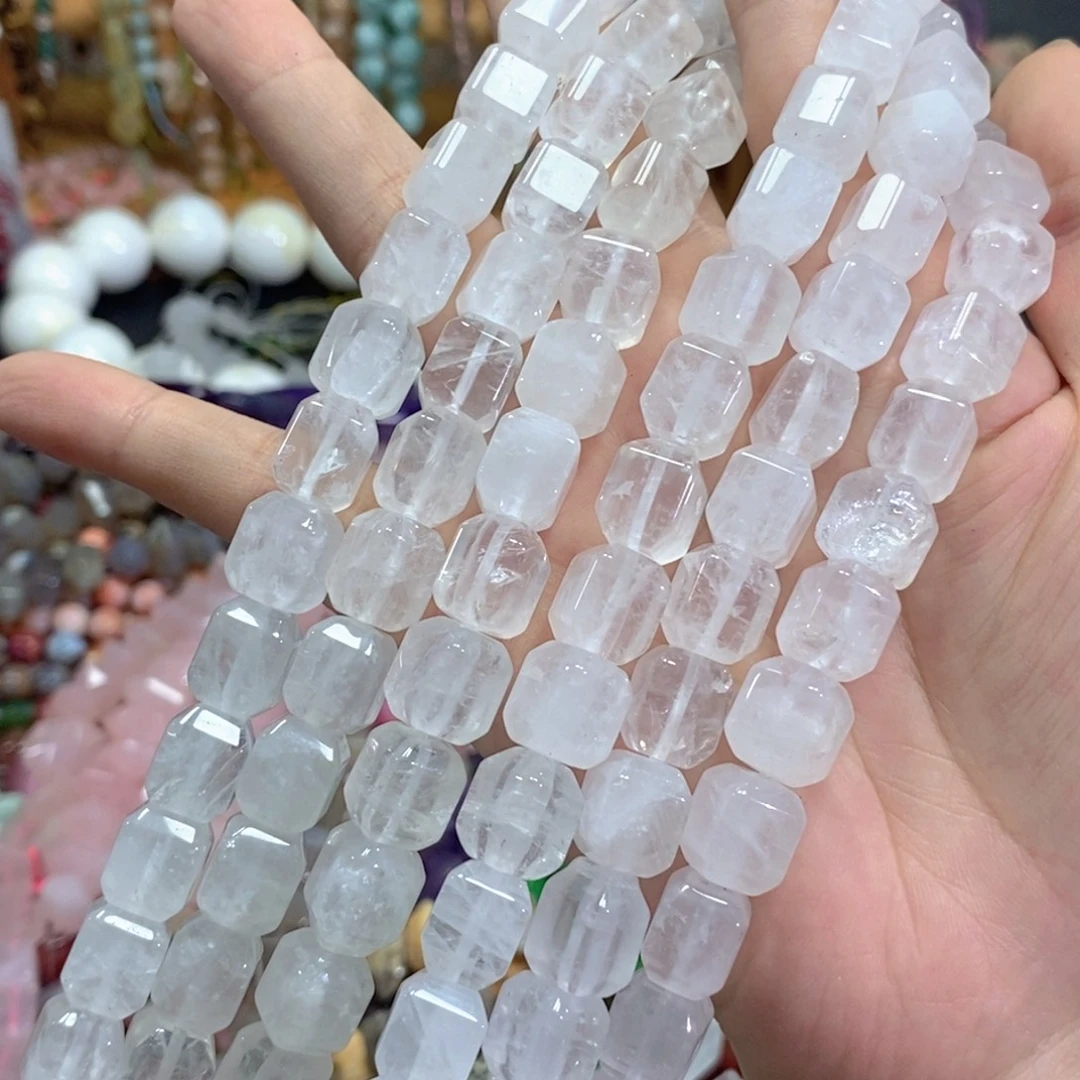 未镶嵌玛瑙/玉髓珠宝半成品天然白水晶方糖一条卡10*10mm