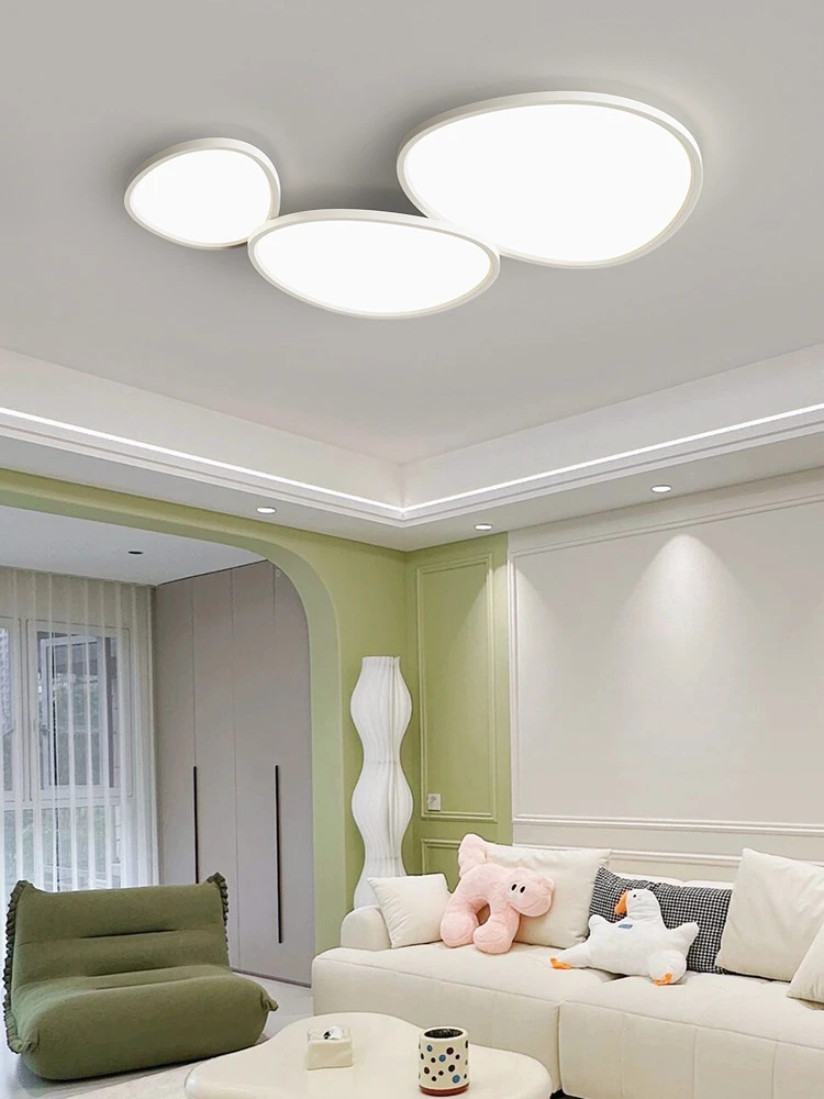 客厅灯高级感白色鹅卵石卧室菱晶板吸顶灯现代简约大气家用大厅灯