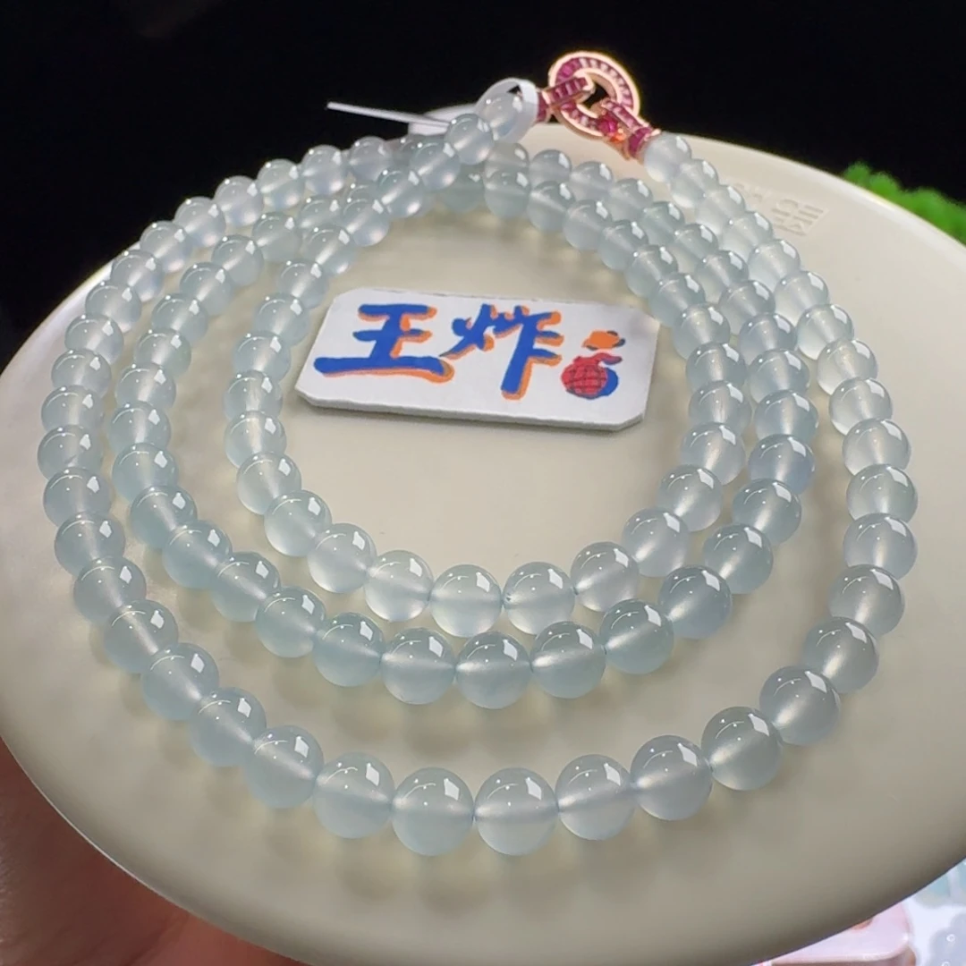 翡翠未镶嵌手链力力力力力推货头极光玻璃胶天空蓝长串5.8mm
