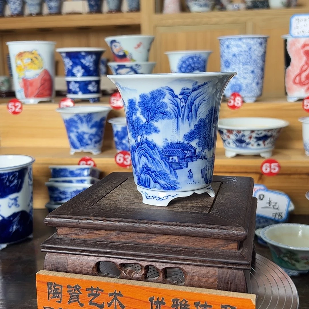 墨奈手绘陶瓷花盆口7.5高9.3