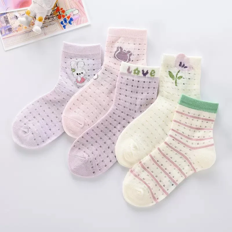 六指鼠女童夏季薄款网眼透气可爱棉袜春秋薄棉学生洞洞袜女孩中筒