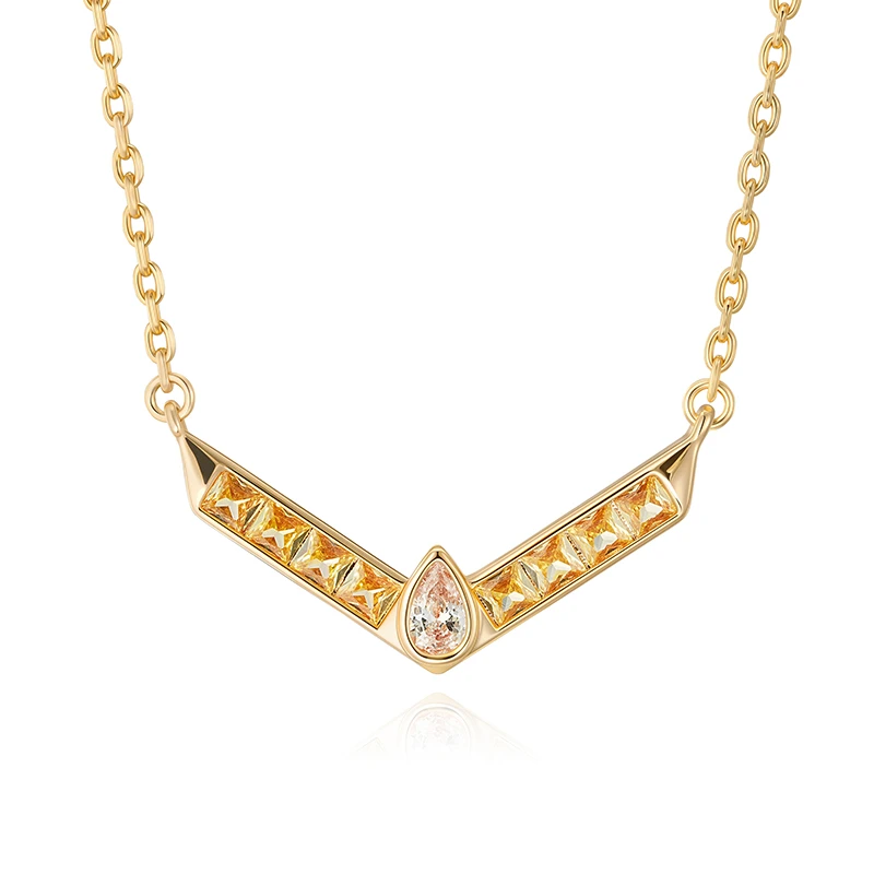 fettero 铜合金项链 【金色水滴V翼项链】时尚小众简约镶嵌