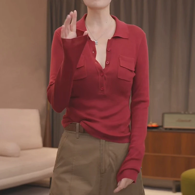 法式轻奢设计感半排扣polo针织衫女春秋减龄轻薄舒适正肩显瘦上衣