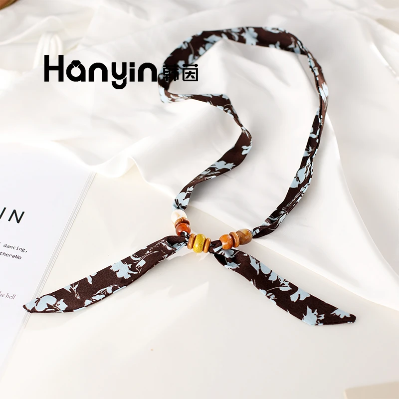 非金属布艺项链 复古印花抽拉丝巾项链女围脖毛衣链锁骨链颈链