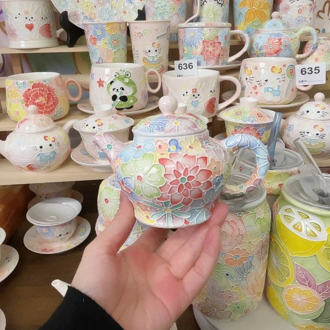 瓷片玉泥万花茶壶