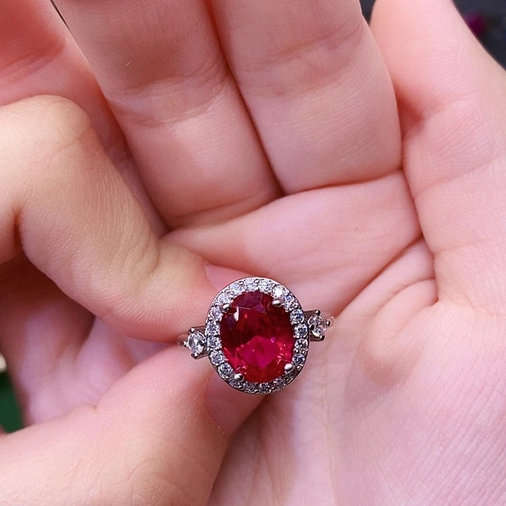 红宝石戒指银S925镶嵌