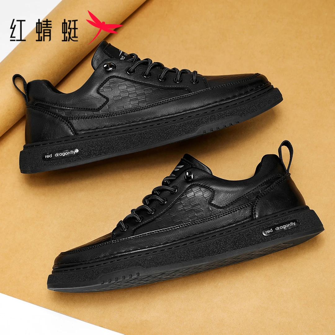 红蜻蜓男鞋秋季2025新款运动休闲板鞋男厚底百搭男士低帮皮面潮鞋
