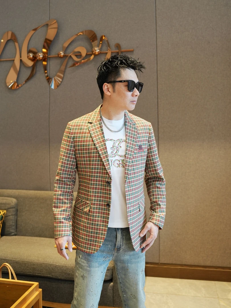 2025春季男士新款时尚休闲格子便西复古百搭潮流高品质春款外套