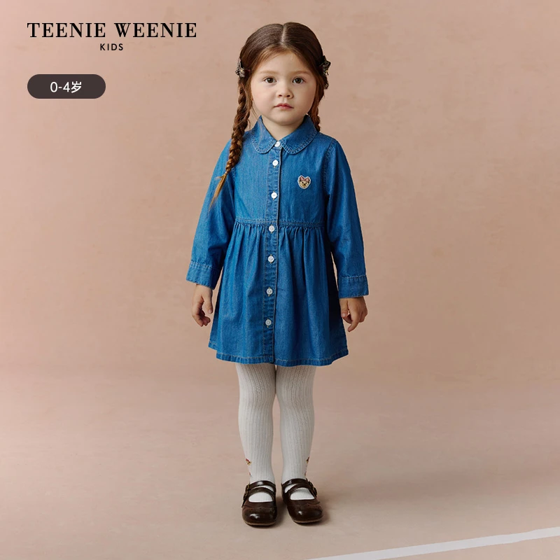TeenieWeenieBaby小熊童装25年秋牛仔长袖衬衫连衣裙T0OJ253872K