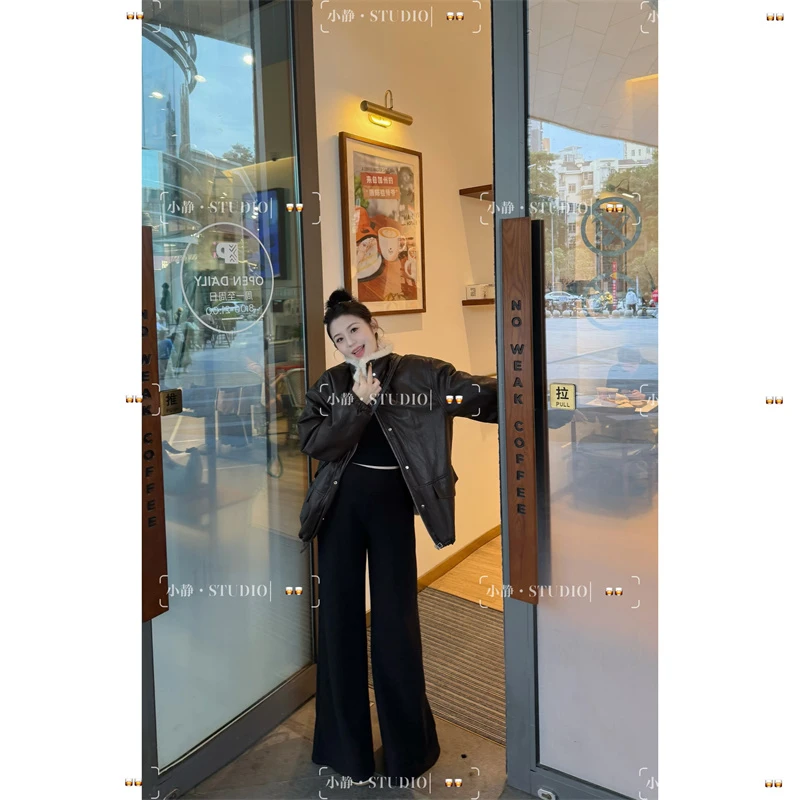 【XJ·STUDIO】冬季立领加绒皮衣外套