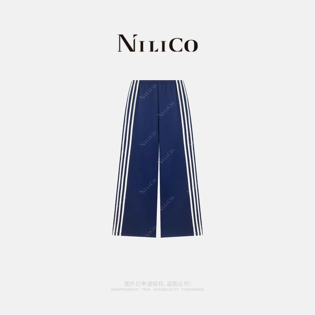 NILICO【轻云之下】设计感美式阔腿高腰松弛感休闲裤