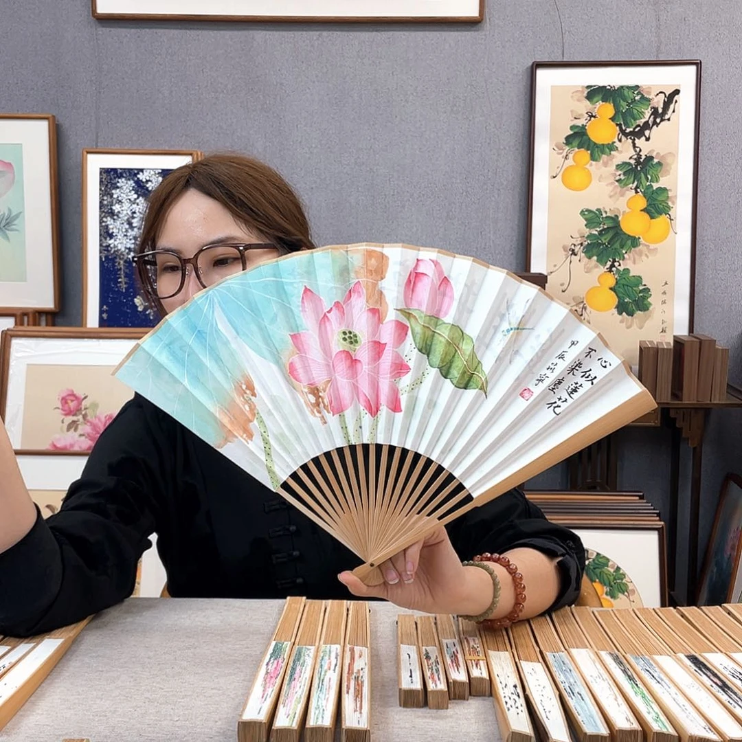 国画95寸玉竹-纯手绘-文玩扇骨（默认粘好）