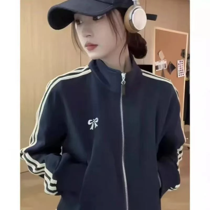 立领短外套女2025年秋季新款小个子蝴蝶结休闲百搭夹克开衫上衣潮