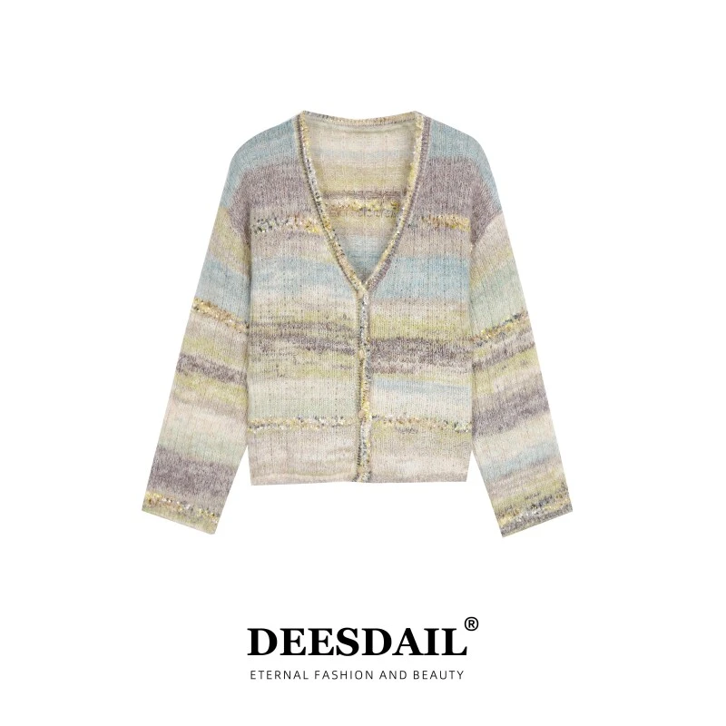 【214】DEESDAIL藏青色海军领拼色上衣知性女针织衫Y530