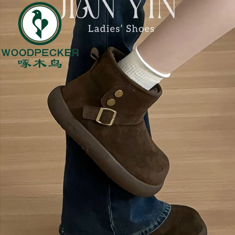 啄木鸟大土豆厚底雪地靴女2025冬新款加绒保暖棉短靴百搭休闲棉鞋