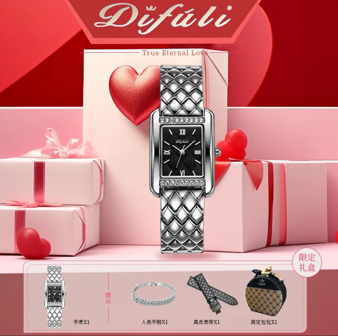 【正品保障】小坦克简约轻方形镶钻手表防水女表女士腕表礼物