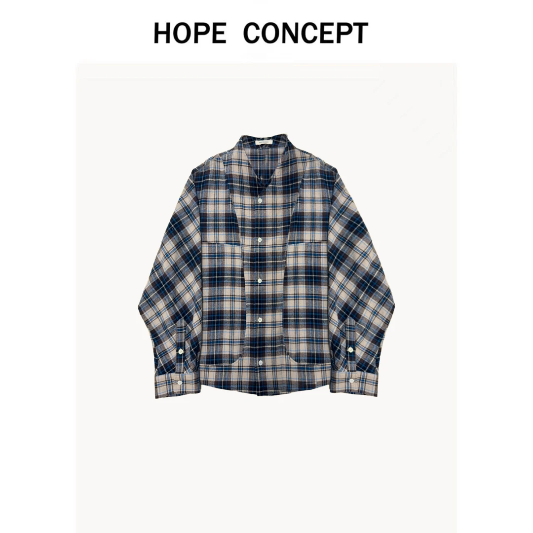 25406#HOPECONCEPT复古腔调格纹工装风宽松亲肤衬衫