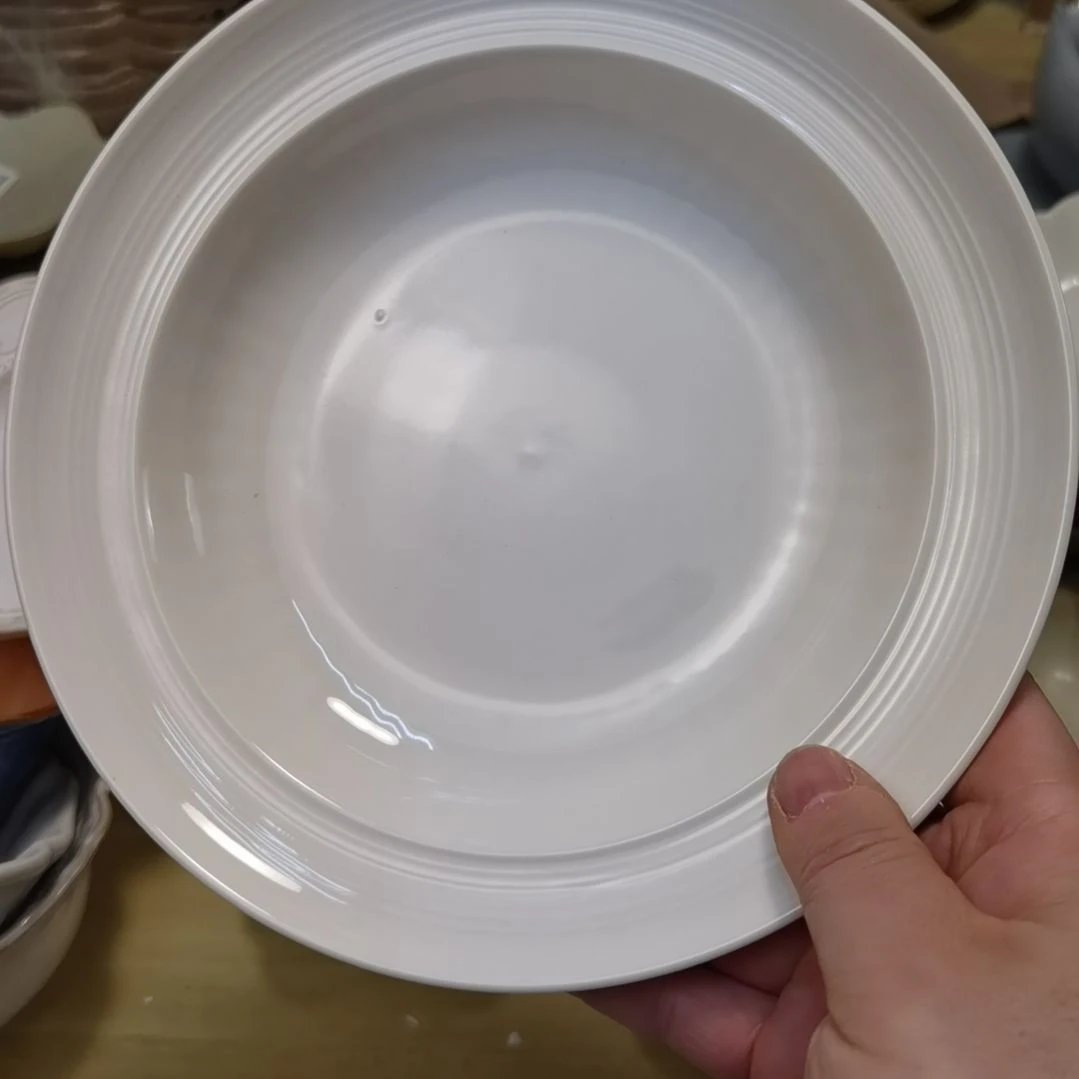 瓷片微瑕螺纹八寸草帽深盘三个一组