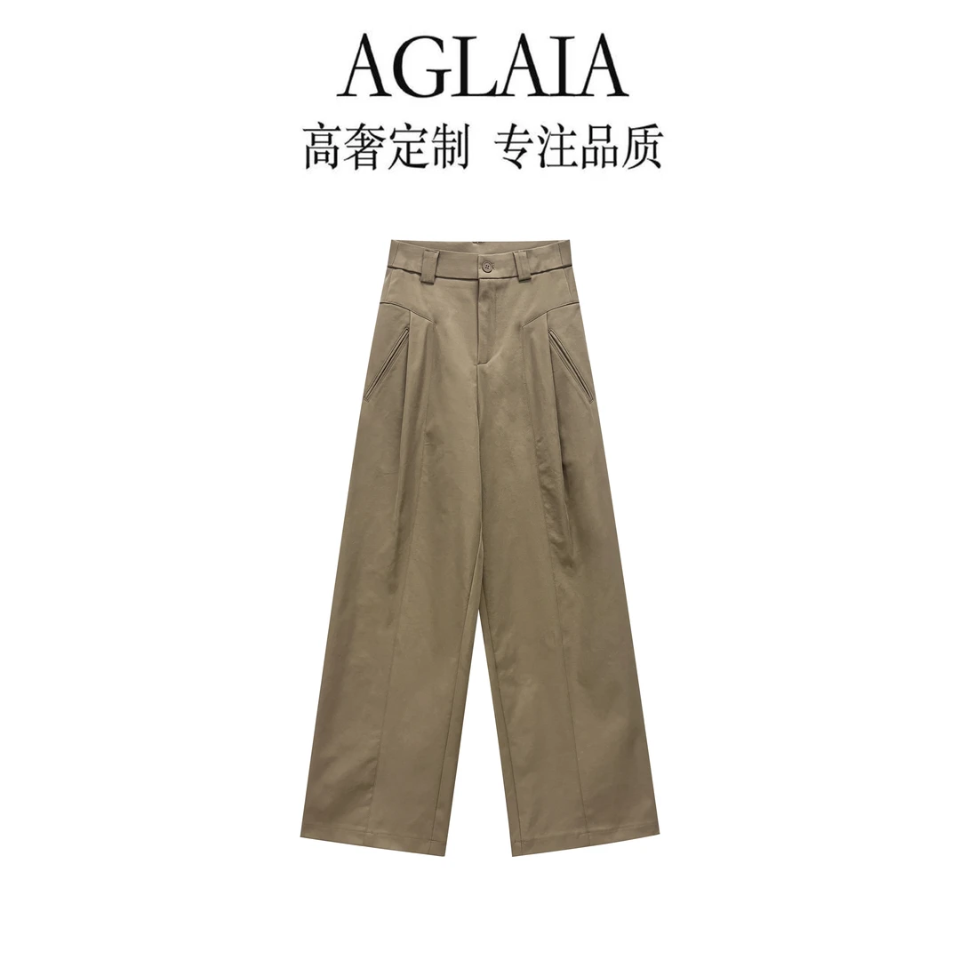 AGLAIA-2025夏季新款美式复古高级感高腰遮胯宽松弯刀休闲裤8100