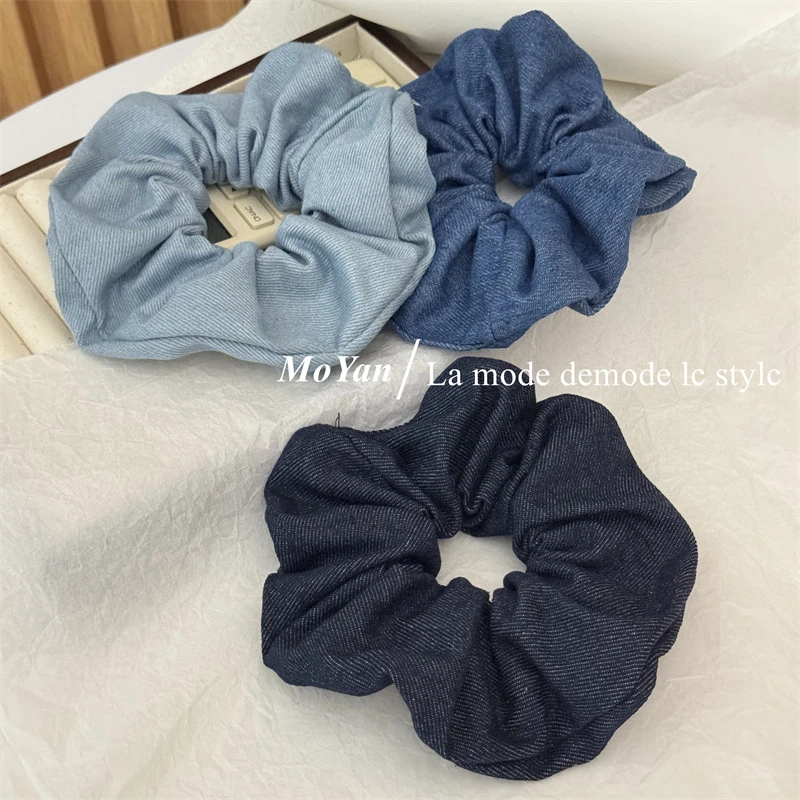 复古时尚牛仔布艺大肠发圈文艺气质简约头绳女丸子头发绳头花发饰