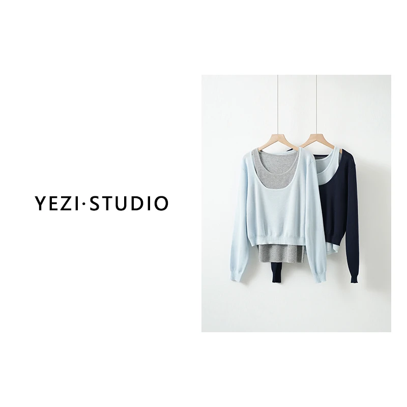 【治愈系】25早春叠搭亚麻天丝圆领两穿长袖针织衫25122452