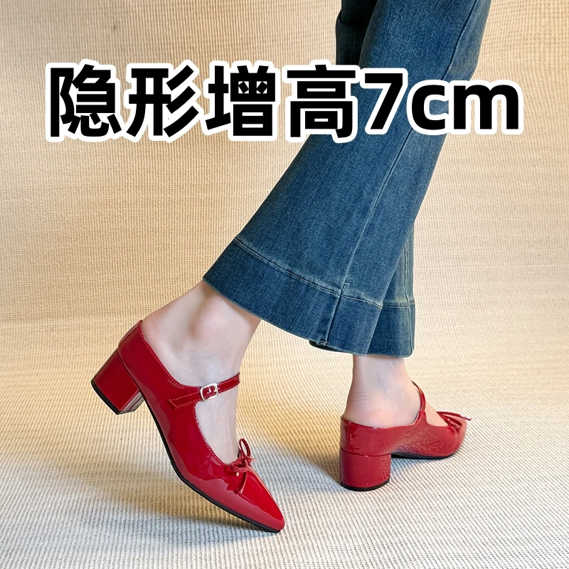 时尚包头半拖鞋女夏外穿2025新款内增高7cm粗跟拖鞋女鞋外穿